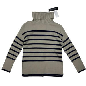 Saks Fifth Avenue Cashmere Pullover Turtleneck Sweater Striped Beige Size XS
